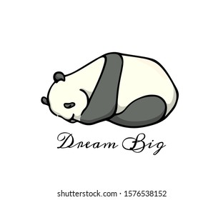 Vector card with hand drawn sleeping panda. Ink drawing, beautiful animal design elements. Logo template