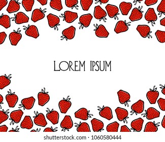 Vector card with hand drawn strawberries. Beautiful ink drawing, heavy contour, graphic style. Food design elements.