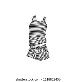 Vector card with hand drawn striped sleepwear. Ink drawing, beautiful casual fashion design elements