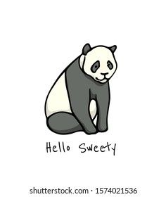 Vector card with hand drawn sweet sitting panda. Ink drawing, beautiful animal design elements. Logo template