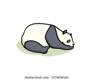 Vector card with hand drawn sweet resting panda. Ink drawing, beautiful animal design elements. Logo template