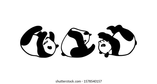 Vector card with hand drawn sweet playful pandas. Ink drawing, beautiful animal design elements. Logo template