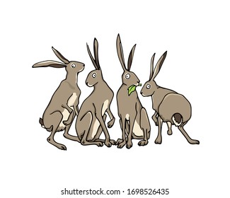 Vector card with hand drawn sweet hares. Perfect design elements, beautiful animal illustration, ink drawing