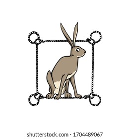 Tarjeta vectorial con liebre con capucha náutica. Elementos de diseño perfectos, bella ilustración animal, dibujo de tinta
