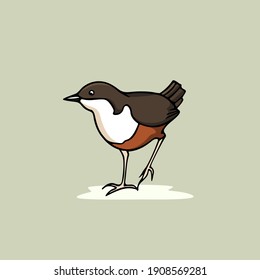 Vector card with hand drawn sweet White-throated Dipper made with ink. Perfect animal design elements, logo template