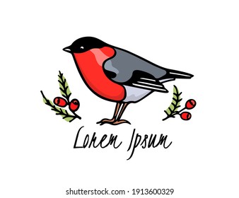 Tarjeta vectorial con bollo dulce dibujado a mano en el laurel del tejo de invierno hecho con tinta. Elementos de diseño animal perfecto, plantilla de logotipo