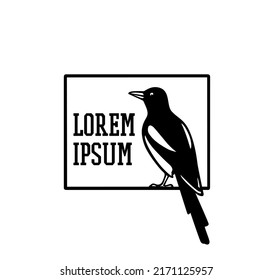 Vektorkarte mit handgezeichnet süßem Magpie in grafischem, rauem Rahmen. Tintenzeichnung, Grafikstil. Schöne Elemente für Tierdesign, Logo-Vorlage