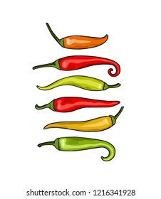 Vector card with hand drawn tabasco peppers. Ink drawing, graphic style, beautiful design elements