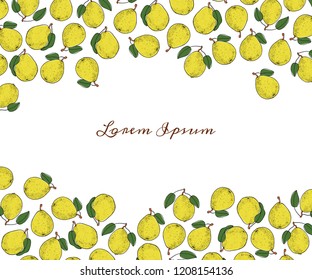 Vector card with hand drawn textured pear. Beautiful food design elements. Ink drawing
