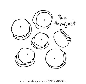 Vector card with hand drawn traditional regional French bread. Ink drawing, graphic style. Beautiful food design elements.
