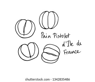 Vector card with hand drawn traditional bread of  Ile de France. Ink drawing, graphic style. Beautiful food design elements.