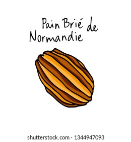 Vector card with hand drawn traditional bread of Normandy. Ink drawing, graphic style. Beautiful food design elements.