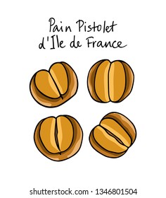 Vector card with hand drawn traditional bread of  Ile de France. Ink drawing, graphic style. Beautiful food design elements.