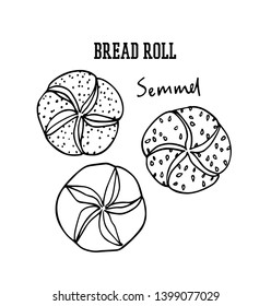 Vector card with hand drawn traditional German buns. Ink drawing, graphic style. Beautiful food design elements.