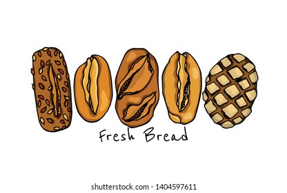 Vector card with hand drawn traditional German bread. Ink drawing, graphic style. Beautiful food design elements.