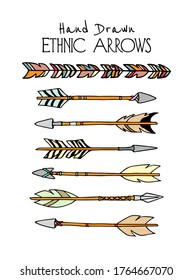 Vector card with hand drawn tribal elements - ethnic arrows. Beautiful ethnic design elements, ink drawing.