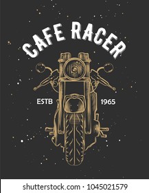 Vector card with hand drawn unique typography design element for greeting cards, decoration, prints and posters. Cafe racer with sketch of motorcyrcle. Handwritten lettering.