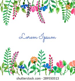 Vector card with hand painted leaves and flowers. Romantic design elements. Perfect for greeting or invitation cards.