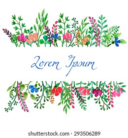 Vector card with hand painted leaves and flowers. Romantic design elements. Perfect for greeting or invitation cards.