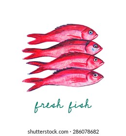 Vector card with hand painted watercolor sea fish. Beautiful illustration, perfect for any business related to the food industry.
