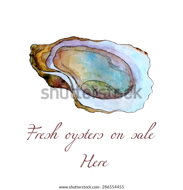 手描きの水彩牡蠣のベクターカード 美しいイラスト 食品業界に関連するあらゆるビジネスに最適 のベクター画像素材 ロイヤリティフリー