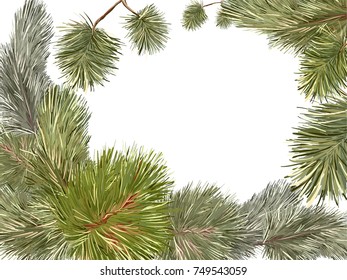Vector card with hand-drawn New Year's festive branches of pine and a Christmas tree, with a place for inscriptions in the center