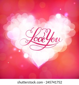 Vector card with handwritten Love You text 