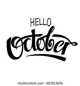 Vector card with handwritten word, font composition autumn
October