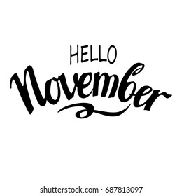 Vector card with handwritten word, font composition autumn November

