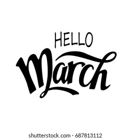 Vector card with handwritten word, font composition spring march