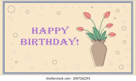 Vector card "Happy Birthaday" with text and hand drawn elements