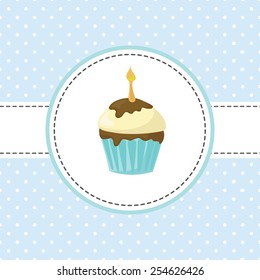 vector card with happy birthday cupcake