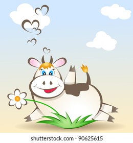 Vector card with happy cow