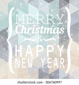 vector card Happy New Year on a grey triangle background with constellation stars and lights