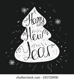 Vector card with Happy New Year 2016 lettering. Background with Christmas tree.