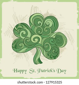 Vector Card of Happy St. Patrick's Day. Decorative Shamrock consist of Swirls and Curls