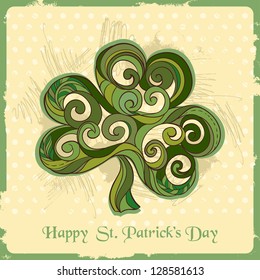 Vector Card of Happy St. Patrick's Day. Decorative Shamrock consist of Swirls and Curls