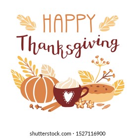 Vector Card Happy Thanksgiving Hand Lettering Stock Vector (Royalty ...