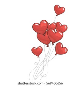 Vector card with heart balloons on white background. St. Valentines card.