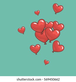 Vector Card With Heart Balloons On Blue Background. St. Valentines Card.