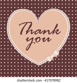 Vector card with heart, bow and text Thank you.