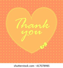 Vector card with heart, bow and text Thank you.