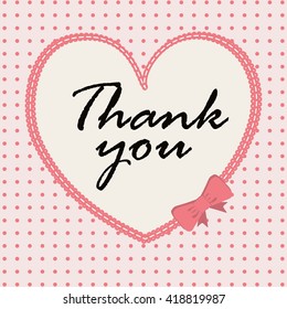 Vector card with heart, bow and text Thank you.