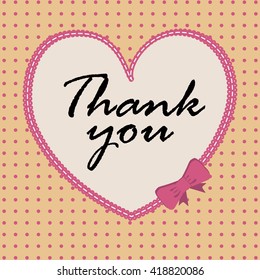 Vector card with heart, bow and text Thank you.