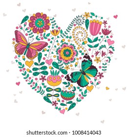 Vector card with heart and butterflies Shape of heart. Symbol for Valentines Day. Can represent love and romance.