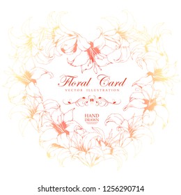 Vector card with heart floral frame made from hand drawn lilies