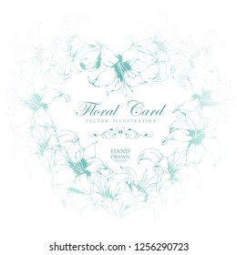 Vector card with heart floral frame made from hand drawn lilies