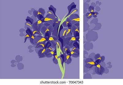 Vector card heart from irises