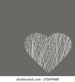 vector card heart made of spider web with drops