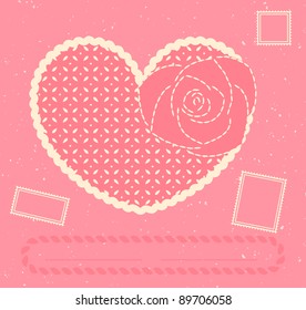 Vector card with heart, rose and three postage stamps